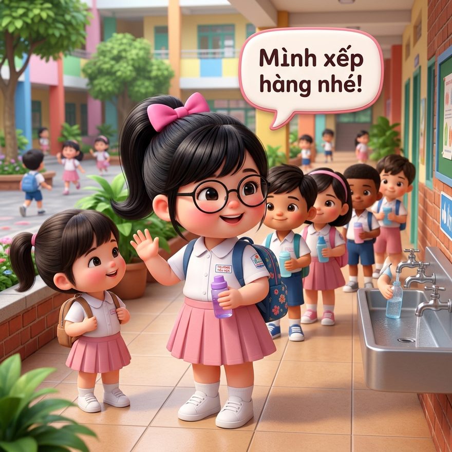 Nơi công cộng xếp hàng trật tự, không chen lấn.