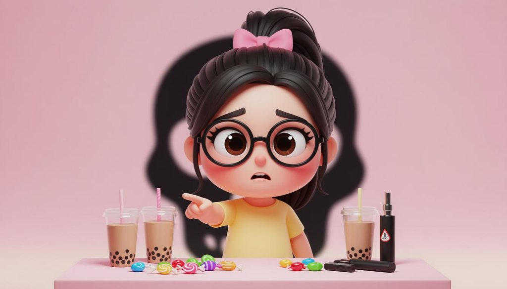 Các loại kẹo, trà sữa, vape tươi màu nhưng đổ bóng hình đầu lâu